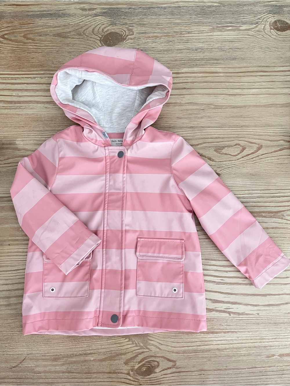 Zara Pink Striped Hooded Rain Jacket